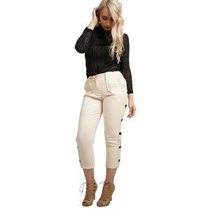 Womens Apricot Polyester Comfy Buttoned Pant